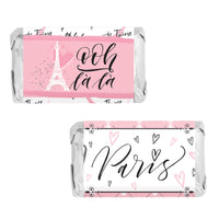 Pink Paris Party Mini Candy Bar Stickers - 45 Count