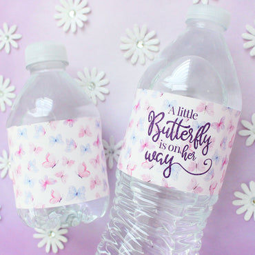 Purple Butterfly Baby Shower Water Bottle Labels, 24 Count