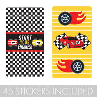 Race Car Birthday Party Mini Candy Bar Stickers - 45 Count
