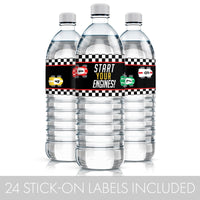 Race Car Birthday Party Water Bottle Labels - 24 Count