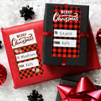 Red and Black Buffalo Plaid Christmas Holiday Gift Tag Labels - 75 Stickers