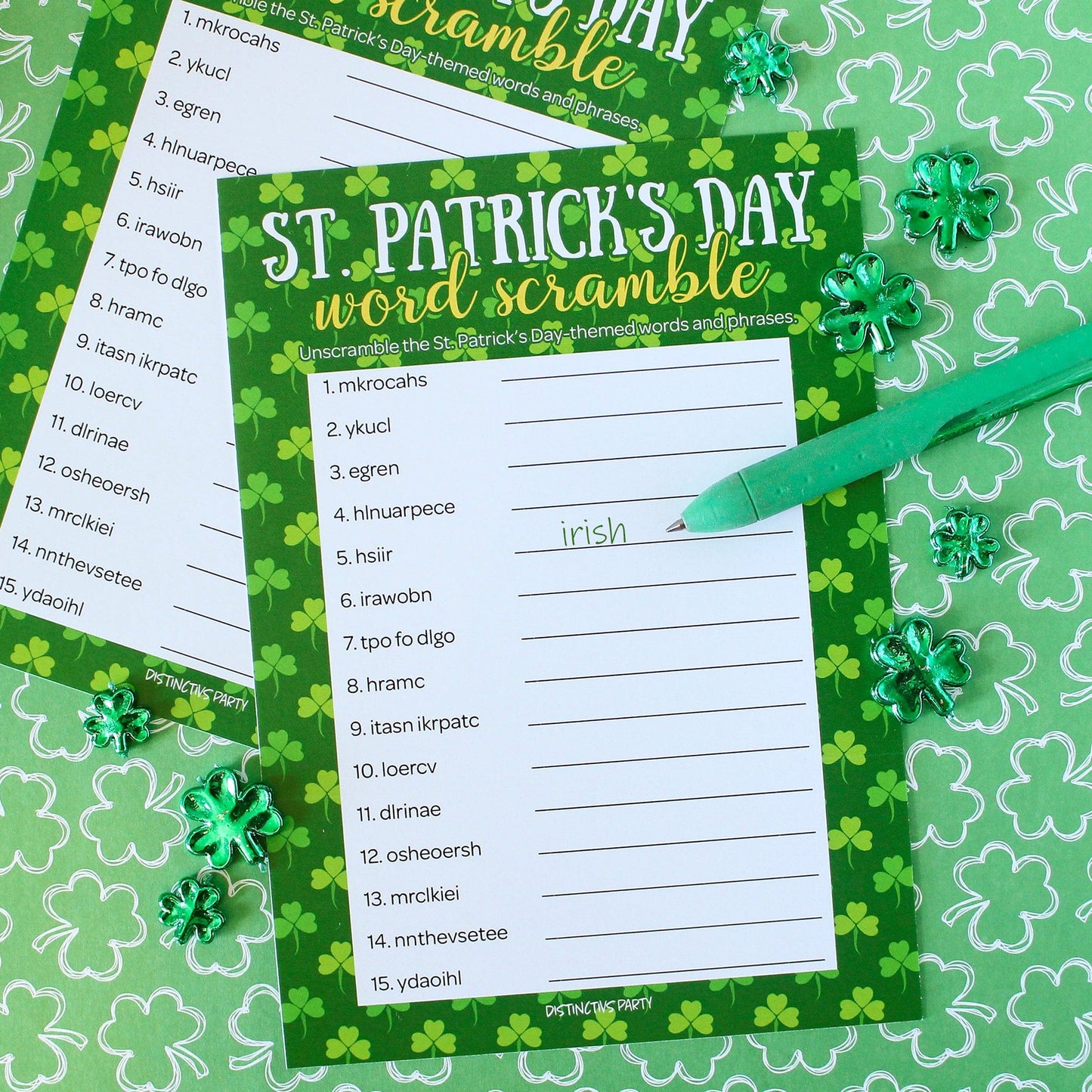 St. Patrick's Day Word Scramble Classroom Party Game - 25 Player Cards