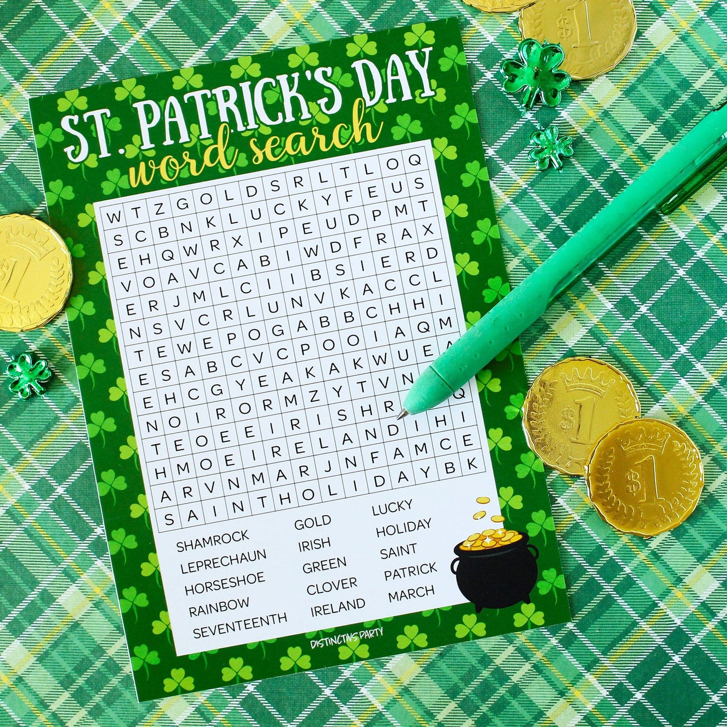 St. Patrick's Day Word Search Classroom Party Game - 25 Player Cards