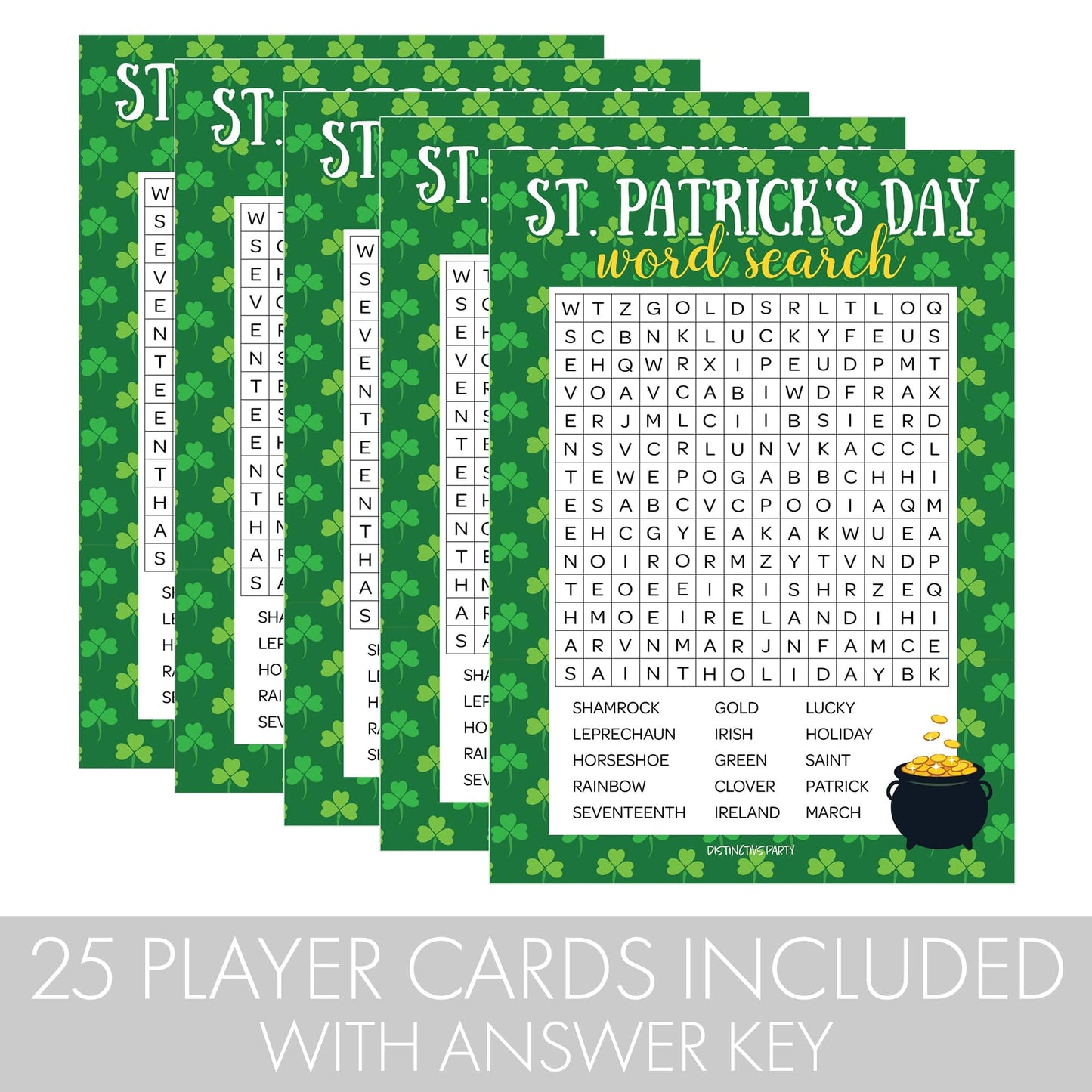 St. Patrick's Day Word Search Classroom Party Game - 25 Player Cards