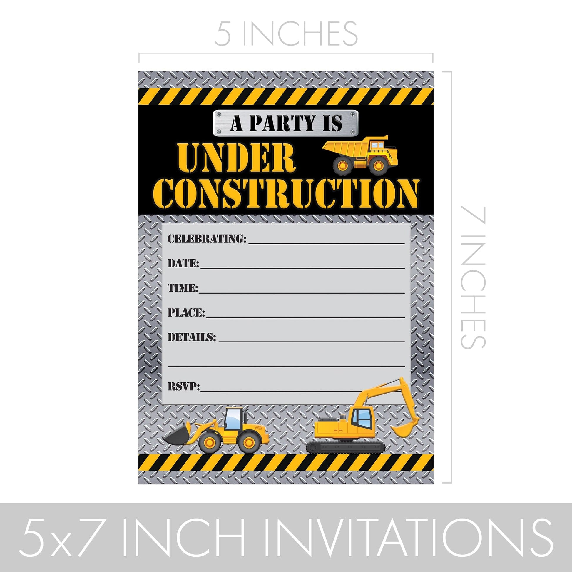 Under Construction Birthday Party Invitations - 10 Cards