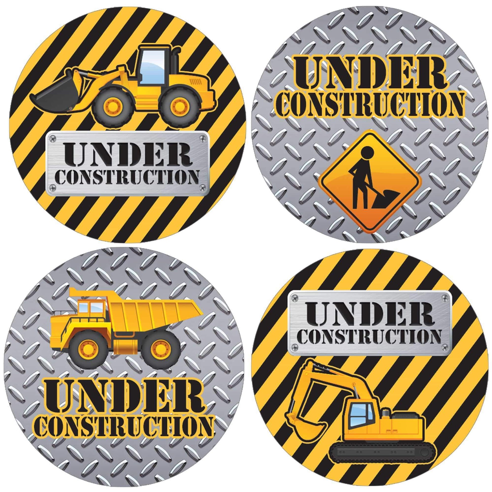 Under Construction Party Round Labels - 40 Stickers