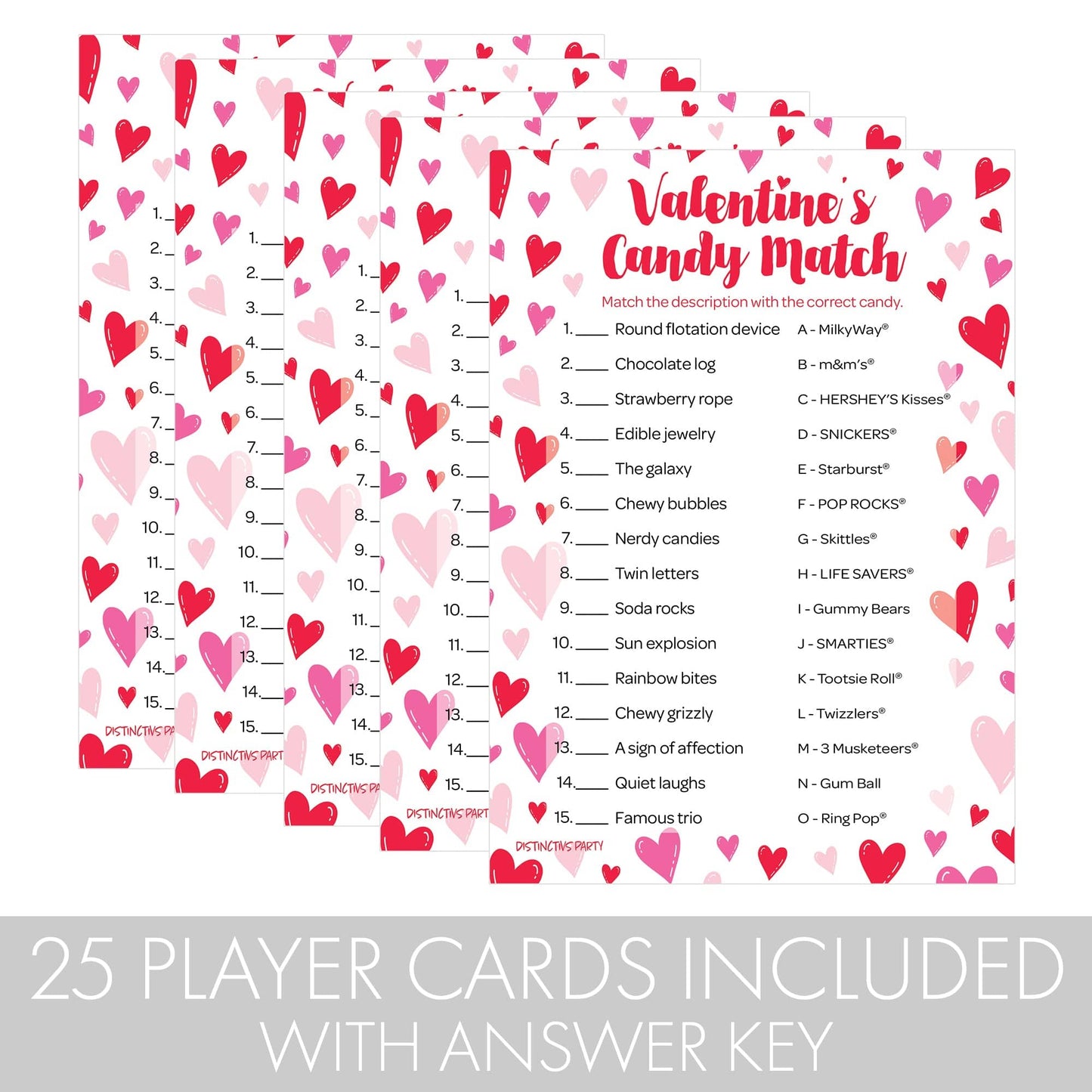 Valentine's Day Candy Match Classroom Party Game - 25 Player Cards