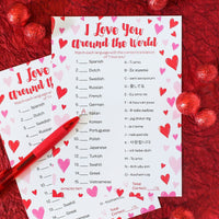 Valentine's Day I Love You Around the World Classroom Party Game - 25 Player Cards