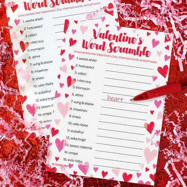 Valentine's Day Word Scramble Classroom Party Game - 25 Player Cards