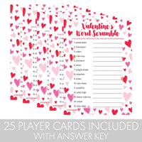Valentine's Day Word Scramble Classroom Party Game - 25 Player Cards