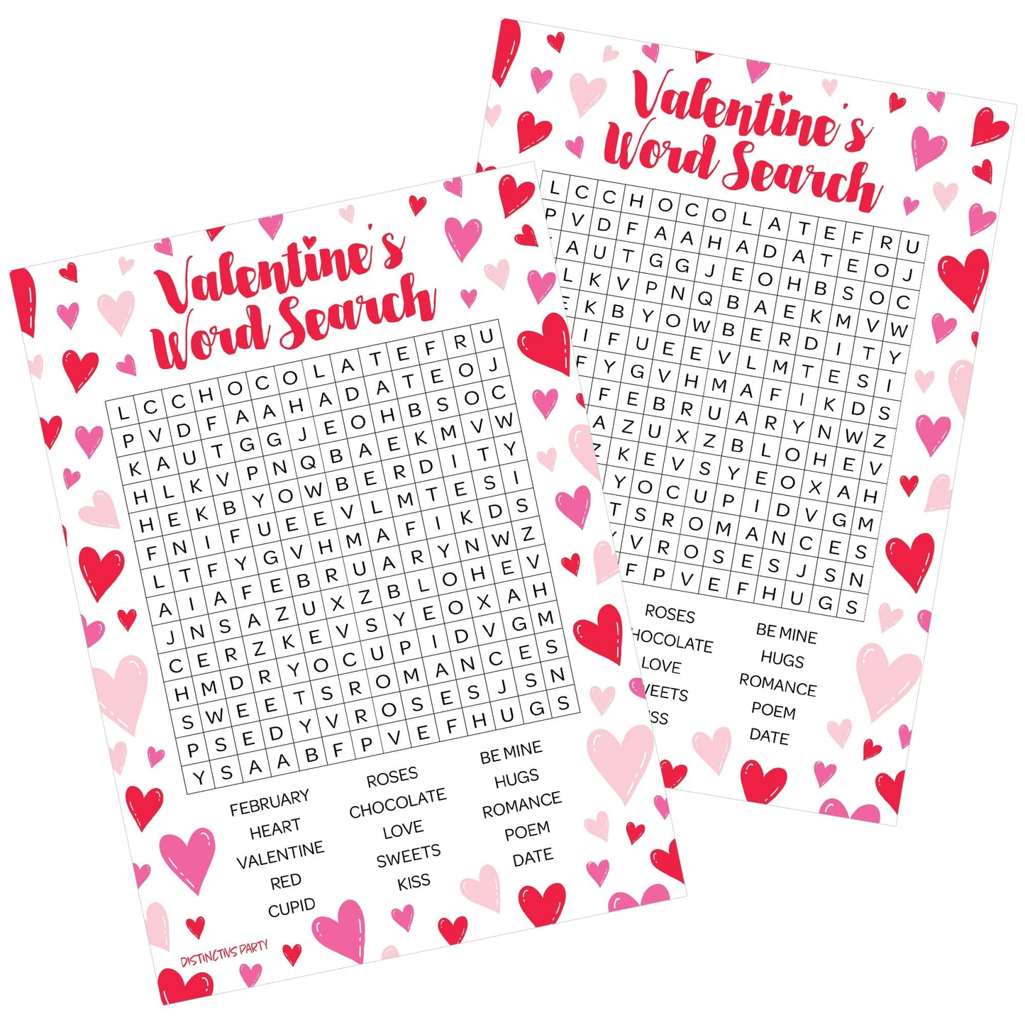 Valentine's Day Word Search Classroom Party Game - 25 Player Cards