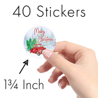 Vintage Red Truck Christmas Party Favor Labels - 1.75" Round - 40 Stickers