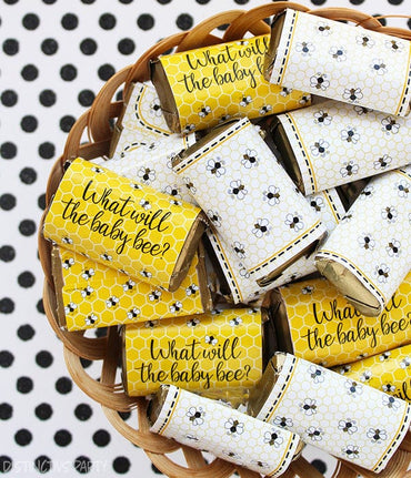 What Will Baby Bee Gender Reveal Party Mini Candy Bar Stickers - 45 Count