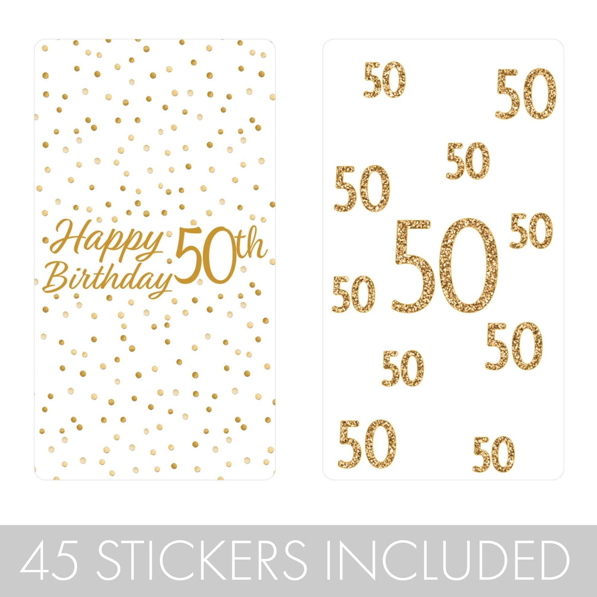 Celebrate a special 50th birthday with these white and gold mini candy bar stickers.