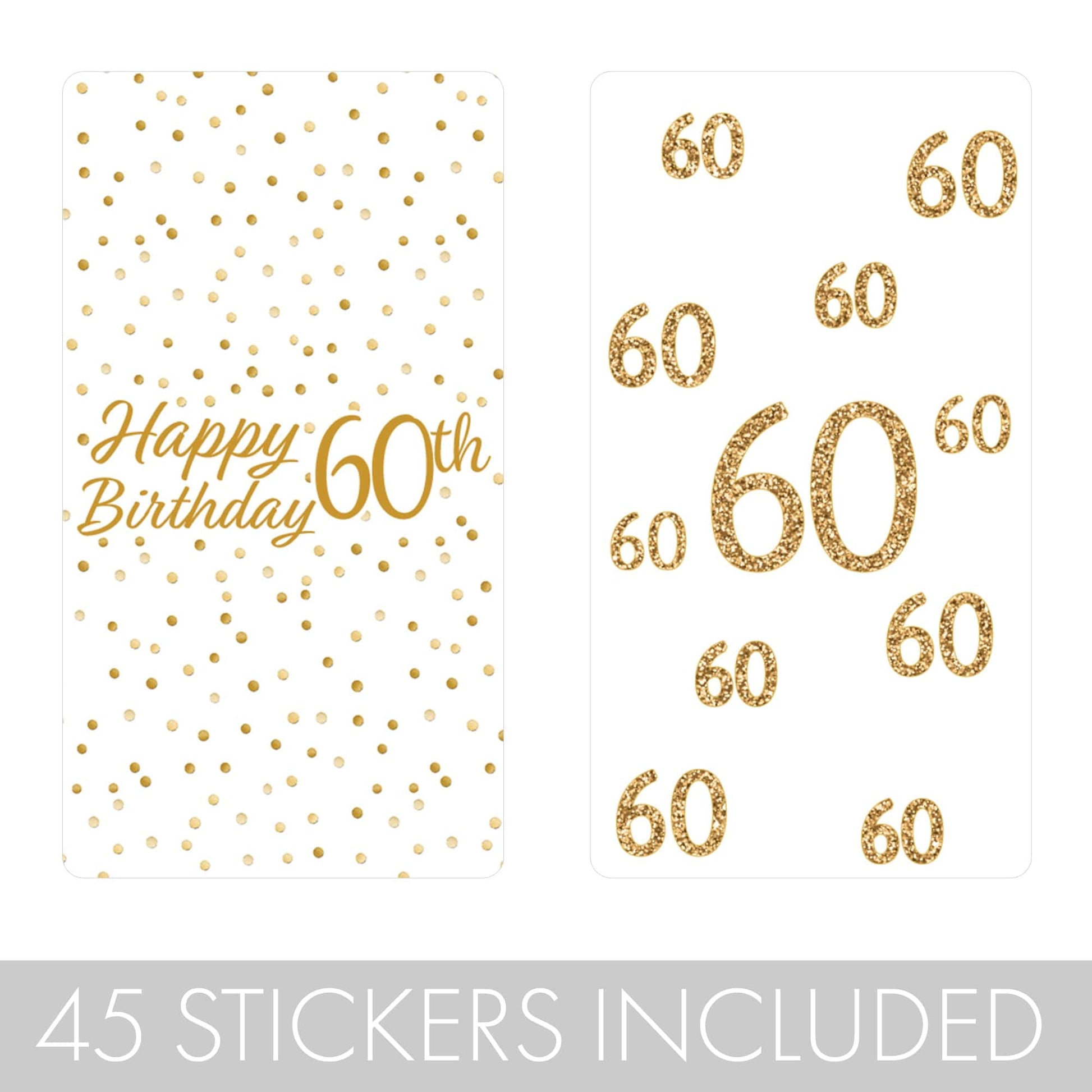  Add a special touch to your 60th birthday party with these white and gold mini candy bar stickers. 