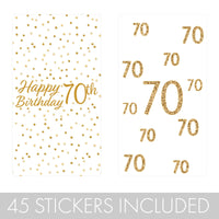 Add a special touch to your 70th birthday with 45 white and gold mini candy bar stickers