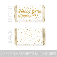 Make an 80th Birthday Memorable with White and Gold Mini Candy Bar Stickers - 45 Count