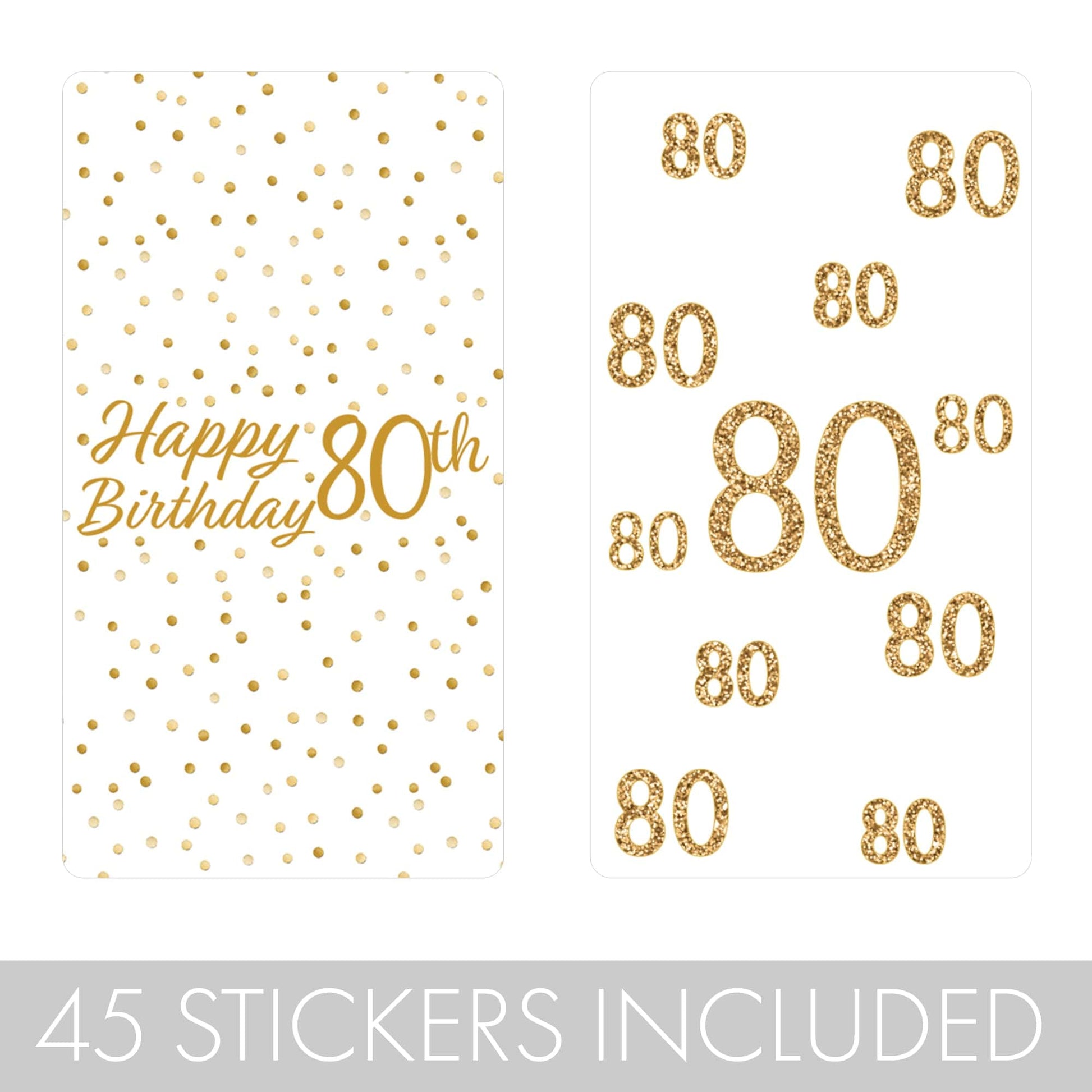 Celebrate an 80th Birthday with White and Gold Mini Candy Bar Stickers - 45 Count