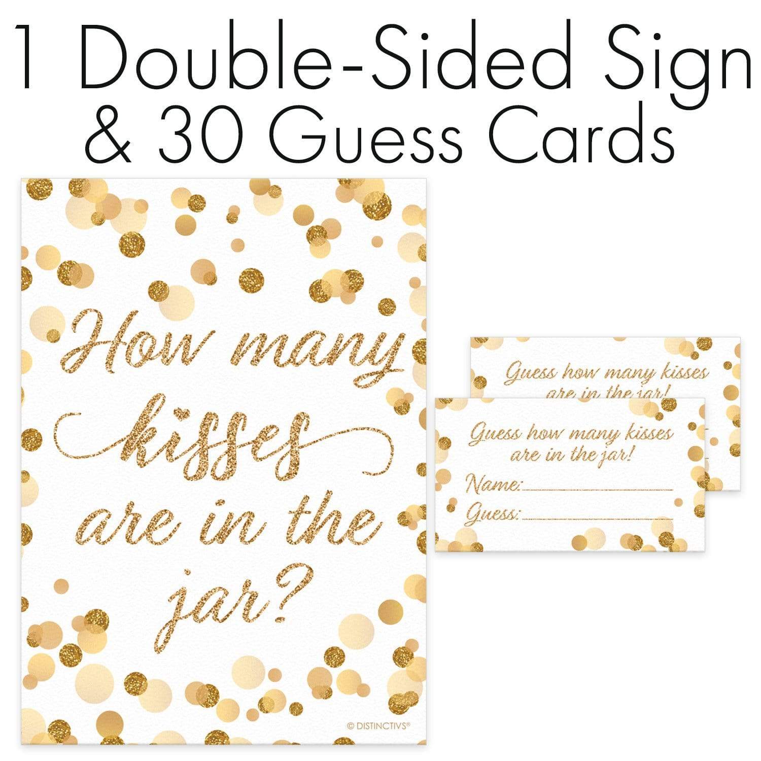 Sign with Cards White and Gold How Many Kisses Game