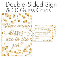Sign with Cards White and Gold How Many Kisses Game