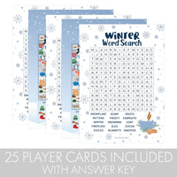 Winter Holiday Party Games Bundle – Winter Themed Word Search and Picture Hunt - 25 Dual Sided Cards