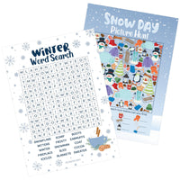 Winter Holiday Party Games Bundle – Winter Themed Word Search and Picture Hunt - 25 Dual Sided Cards