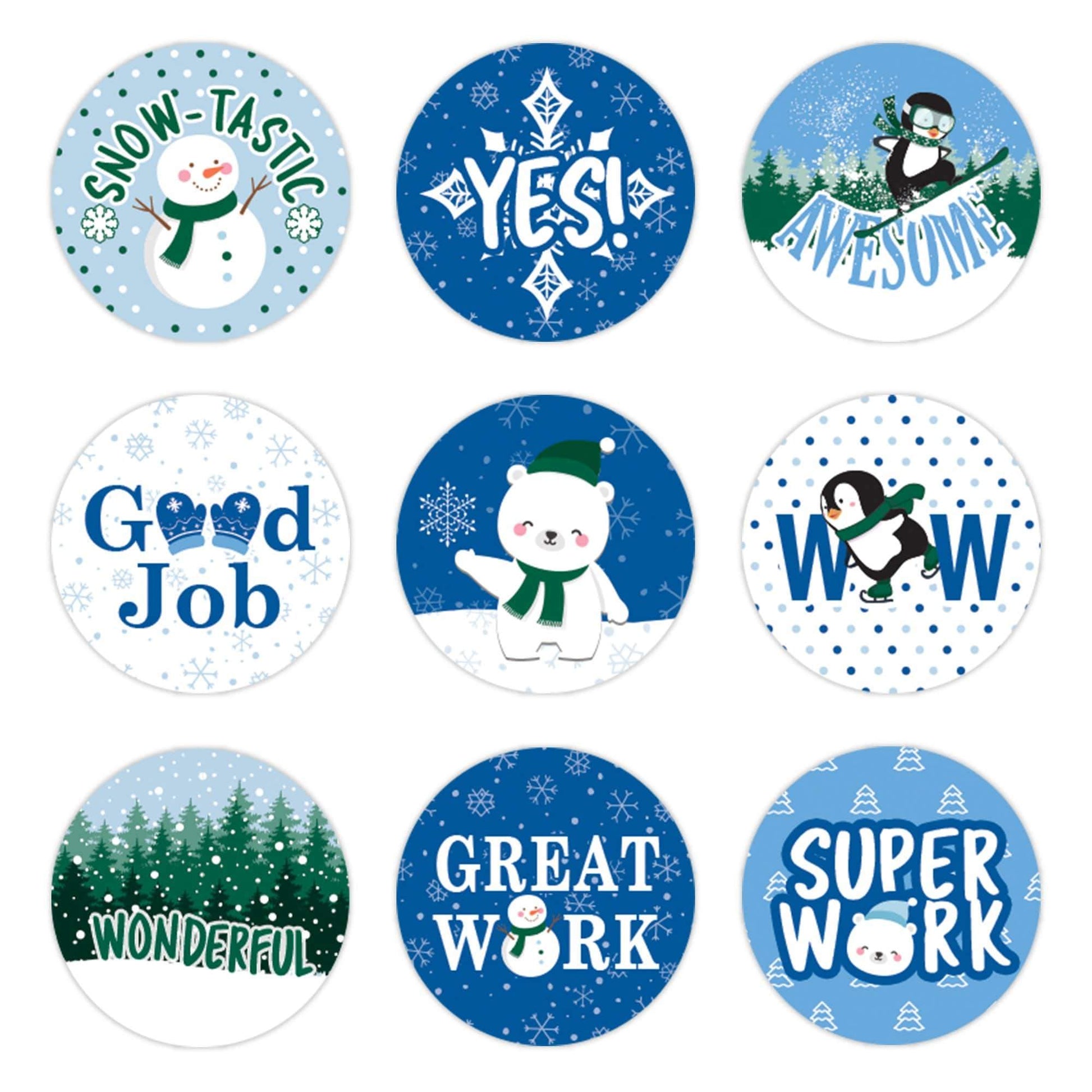 Winter Theme Motivational Reward Stickers for Students (1,080 Stickers)