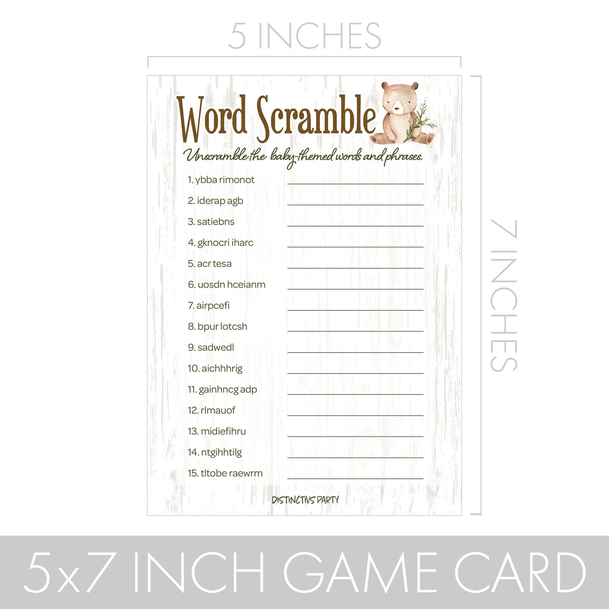 Woodland Bear Baby Shower 2 Game Bundle - What's On Your Phone and Word Scramble - 20 Dual Sided Cards