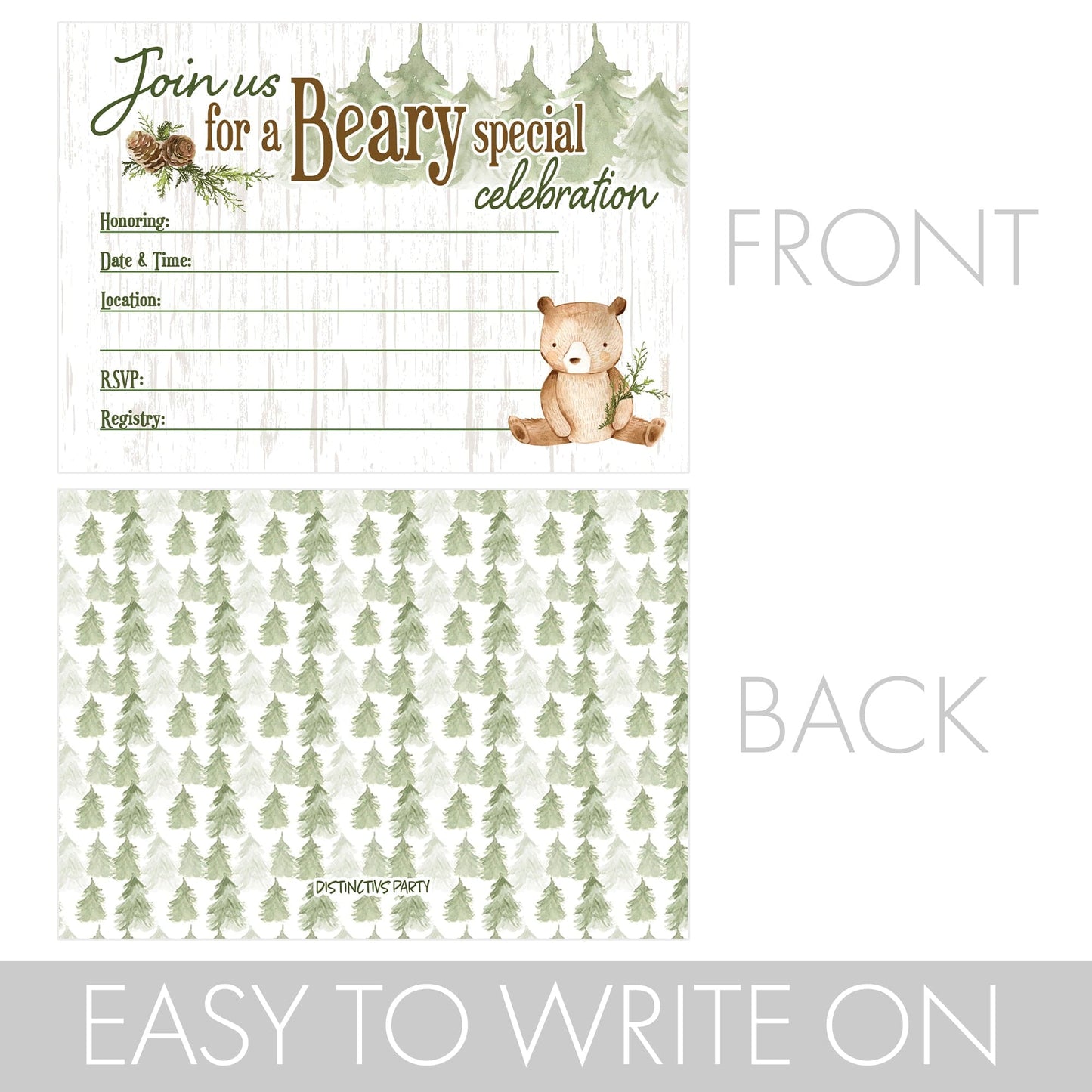 Woodland Bear Baby Shower Party Invitations – 10 Cards