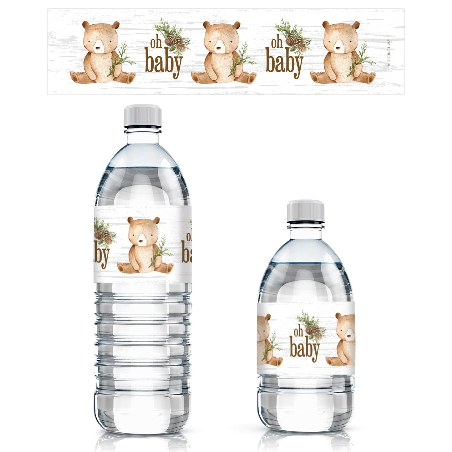 Woodland Bear Baby Shower Water Bottle Labels - 24 Stickers
