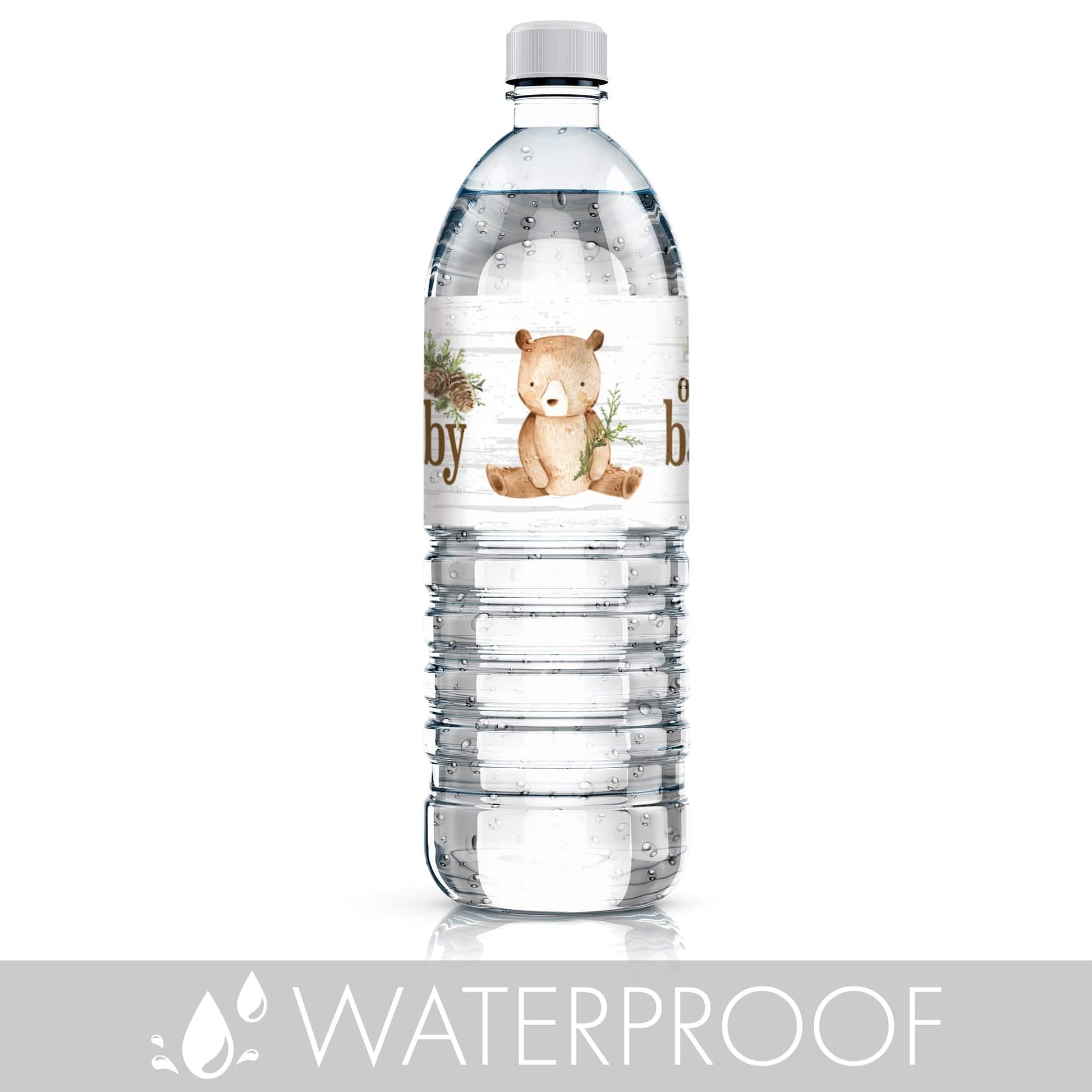 Woodland Bear Baby Shower Water Bottle Labels - 24 Stickers